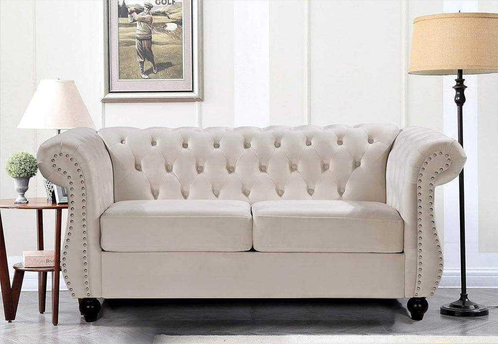 Feinstein Modern Chesterfield Couches with Nailheads, Diamond Tufting & Durable Metal Frame, Chair, Loveseat & Sofa