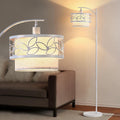 66.1" Gold Accent Floor Lamp with Floral Metal Shade & Linen Inner Shade, Farmhouse Standing Lamp Bedroom Office