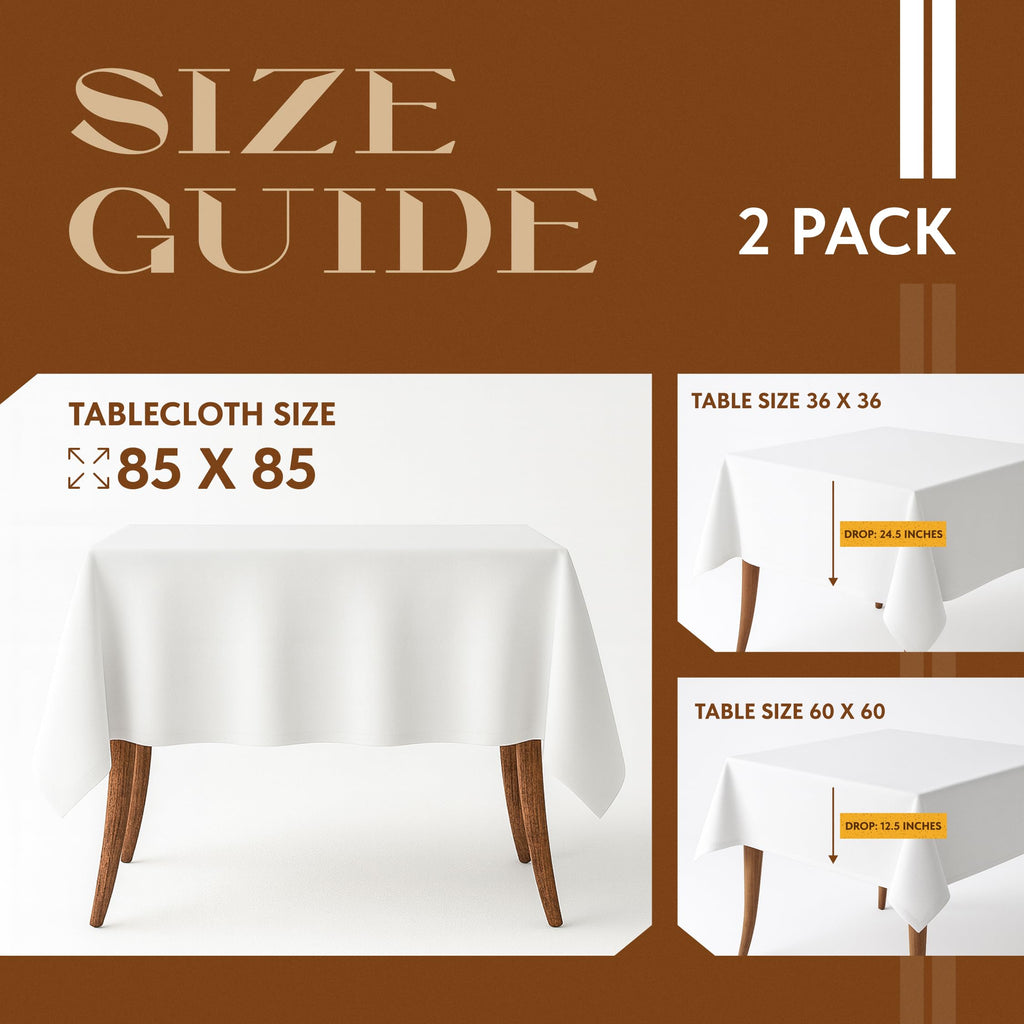Square Tablecloth 85 x 85 Inch - Set of 2 Extra Soft Square Tablecloths - Stain and Wrinkle-Resistant