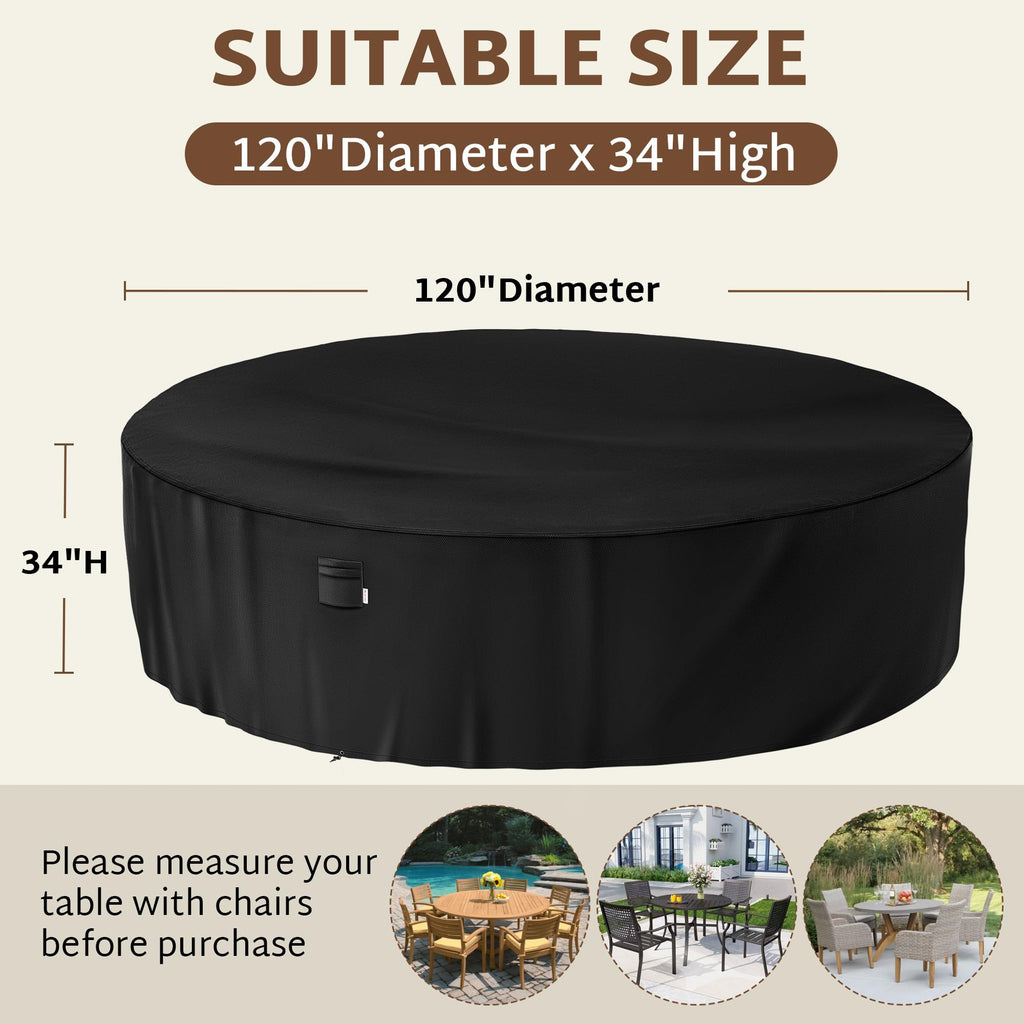 Large Outdoor Round Table Cover 120 x 34 inch 10 ft Patio Furniture