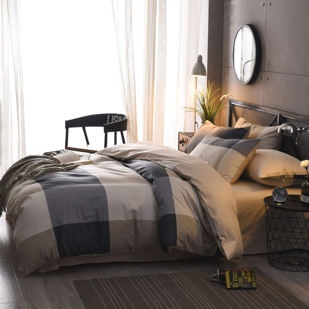 Buffalo Plaid Comforter Set 3 Pieces Soft Cute Plaid Bedding Comforter Lightweight Check Geometric Style