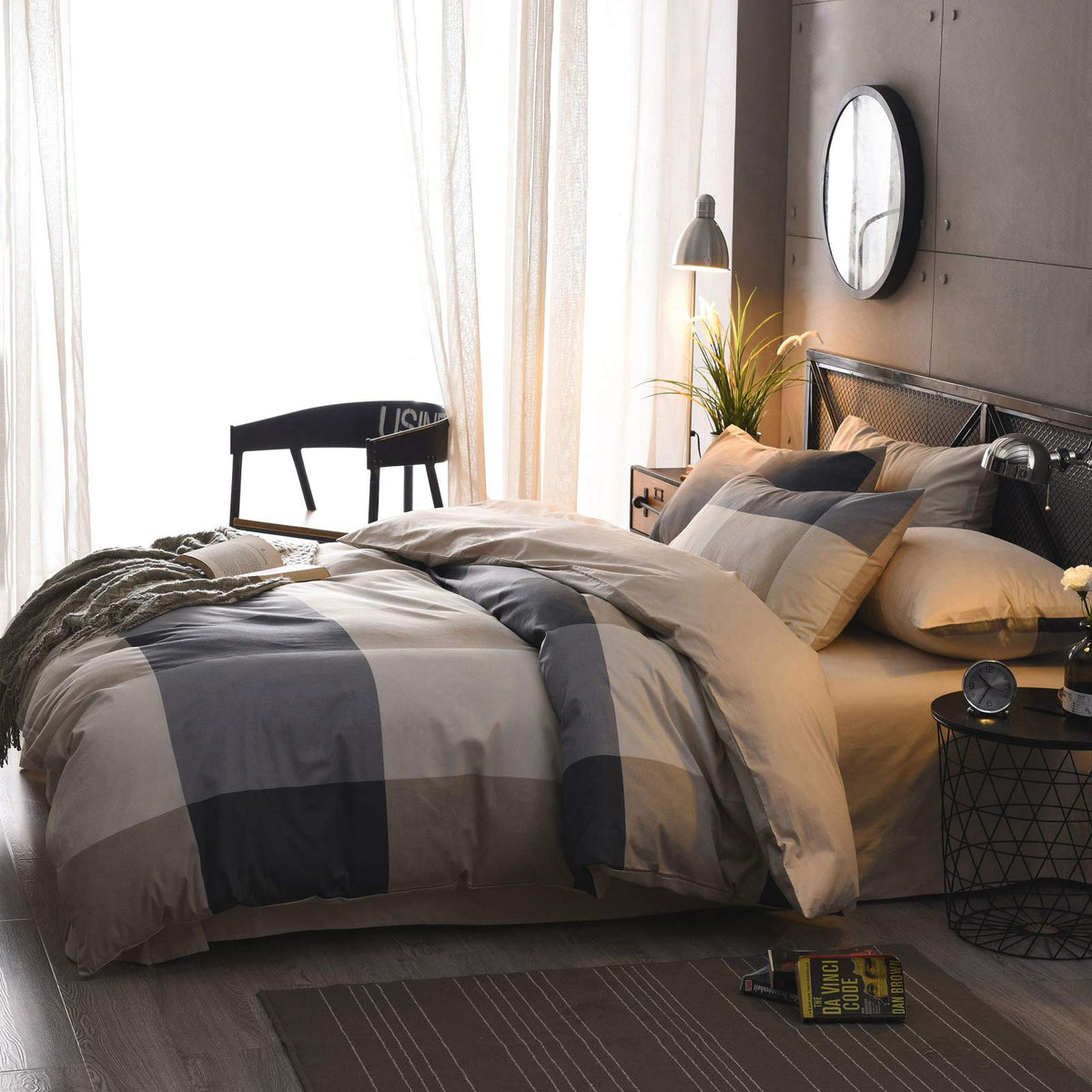 Buffalo Plaid Comforter Set 3 Pieces Soft Cute Plaid Bedding Comforter Lightweight Check Geometric Style