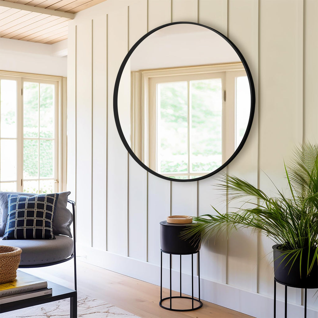 Black Round Mirror 30 Inch, Wall Circle Mirror, Matte Framed