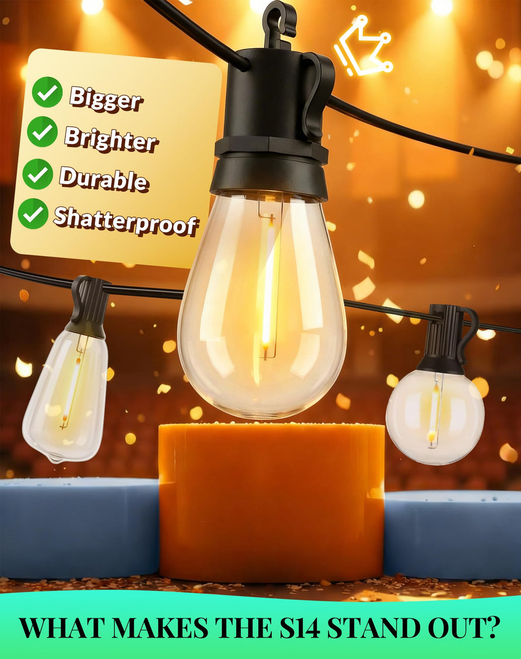 Outdoor String Lights Patio Light - 50Ft Outside Waterproof Dimmable Bulbs