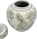 White & Brown Flower Chinoiserie Round Ginger Jar 10" with Lid - Ginger Jar, Decorative, Home Decor Jar