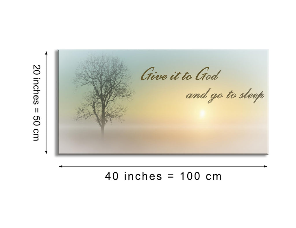 Canvas Wall Art of Misty Sunset & Tree Plant Picture Home Above Bed, White Country Wood Sign, Give It To God & Go to