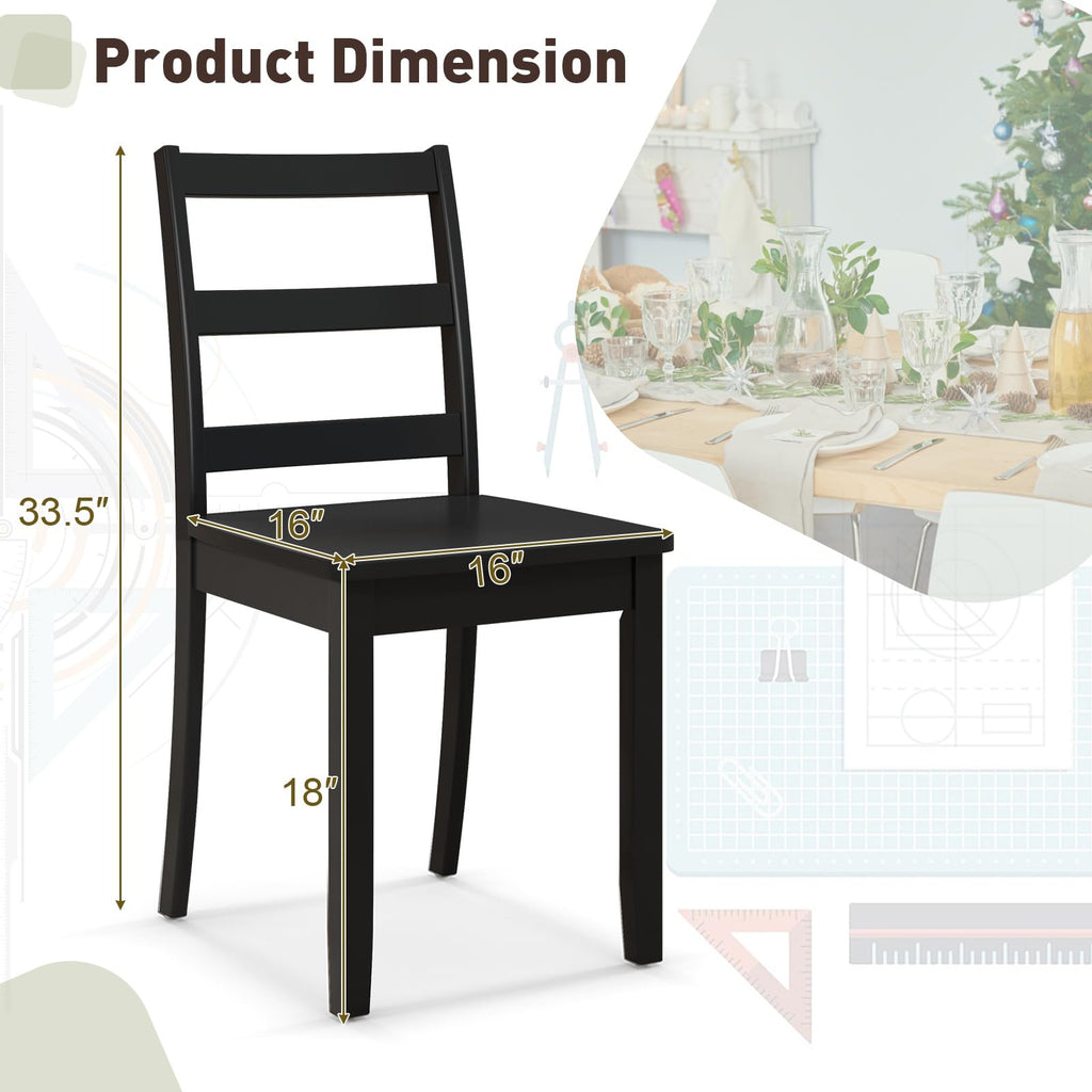 Wood Dining Chairs Set of 4 Black- Wooden Armless Kitchen Chairs with Solid Rubber Wood Legs, Non-Slip Foot Pads, Max