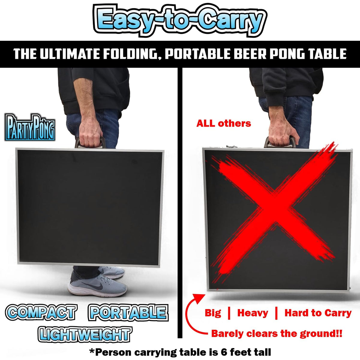 8-Foot Folding Party Table w/Free Set of HEXCUPs & Pong Balls - Party Edition