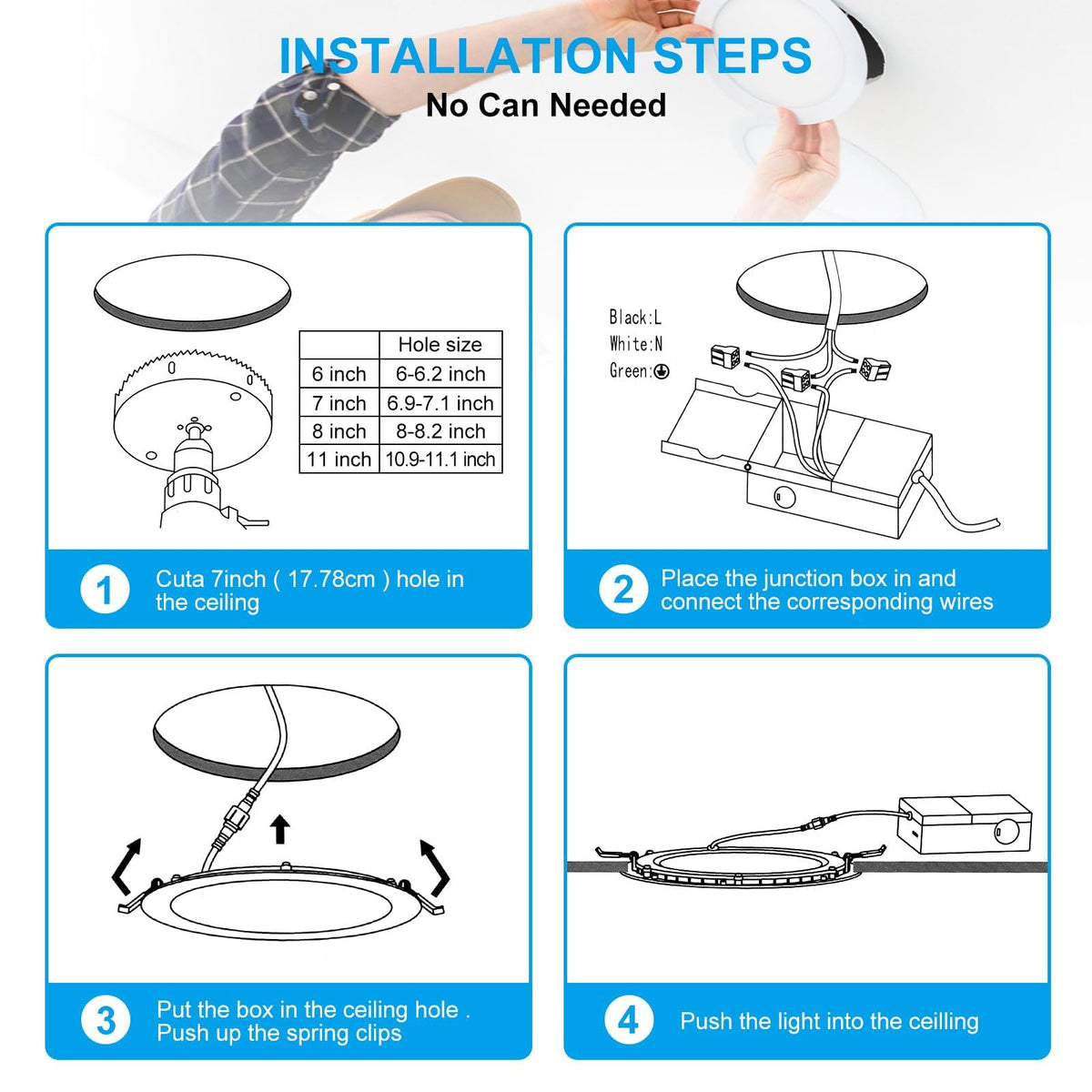 12 Pack 7 Inch 3CCT Ultra-Thin LED Recessed Light with Junction Box, 3000K/4500K/6000K Selectable, 18W Eqv 125W