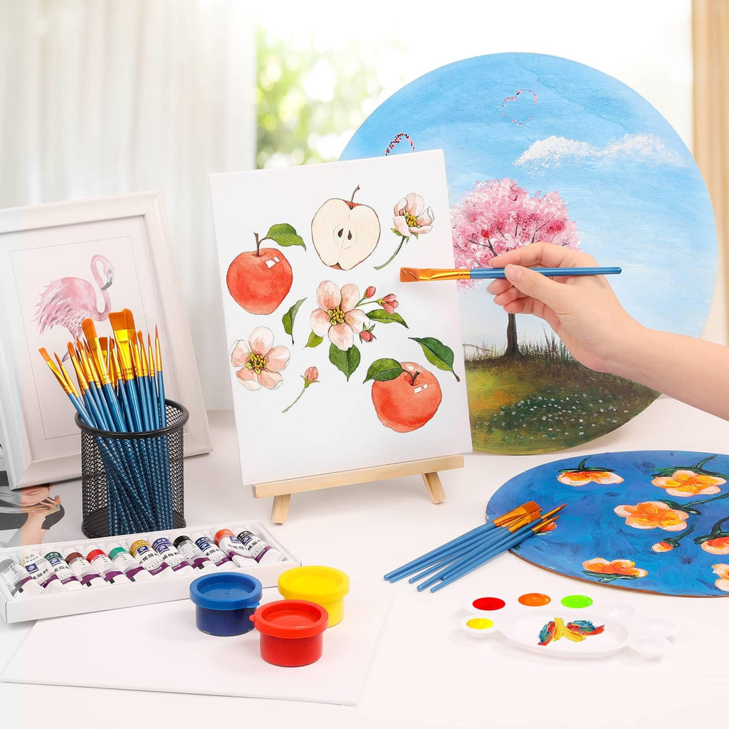54 Pack Canvas with Easel Set 8 x 10 Inch Canvas Boards with Wooden Easels, Paint Brushes Canvas Panel Painting Kit
