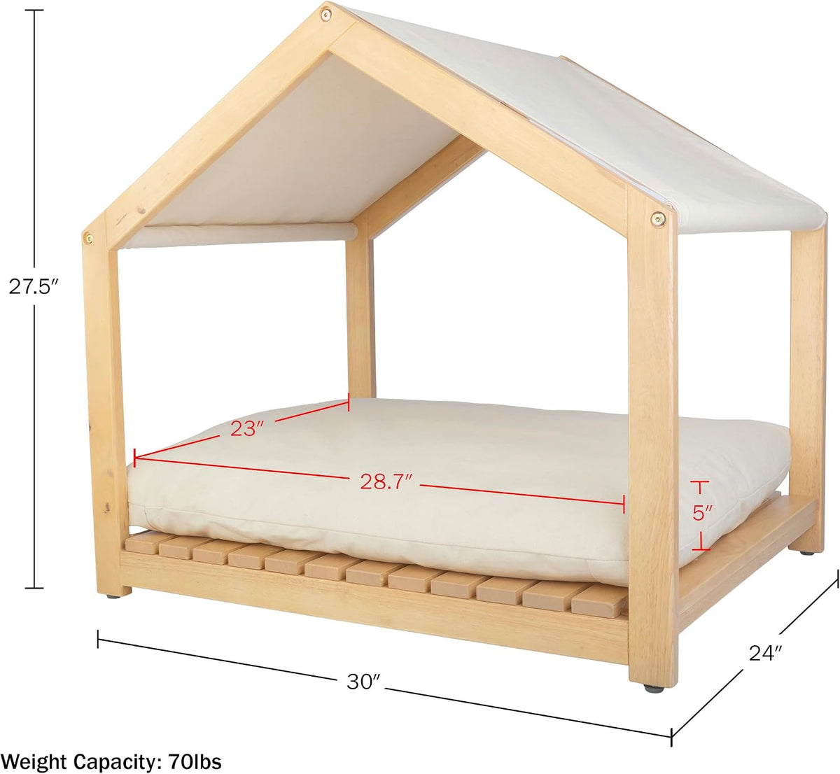 Dog House - 30x24-Inch Indoor Dog House with Soft Cushion and Adjustable Canopy - Wood Dog Furniture for Small to