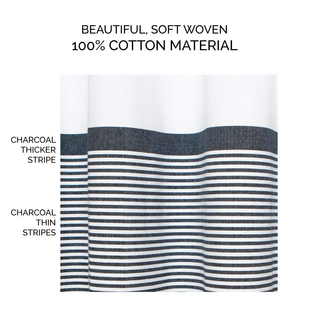 Modern Farmhouse Tassel 100% Cotton Striped Fabric with Tassels Décor (Black, 72"x72")