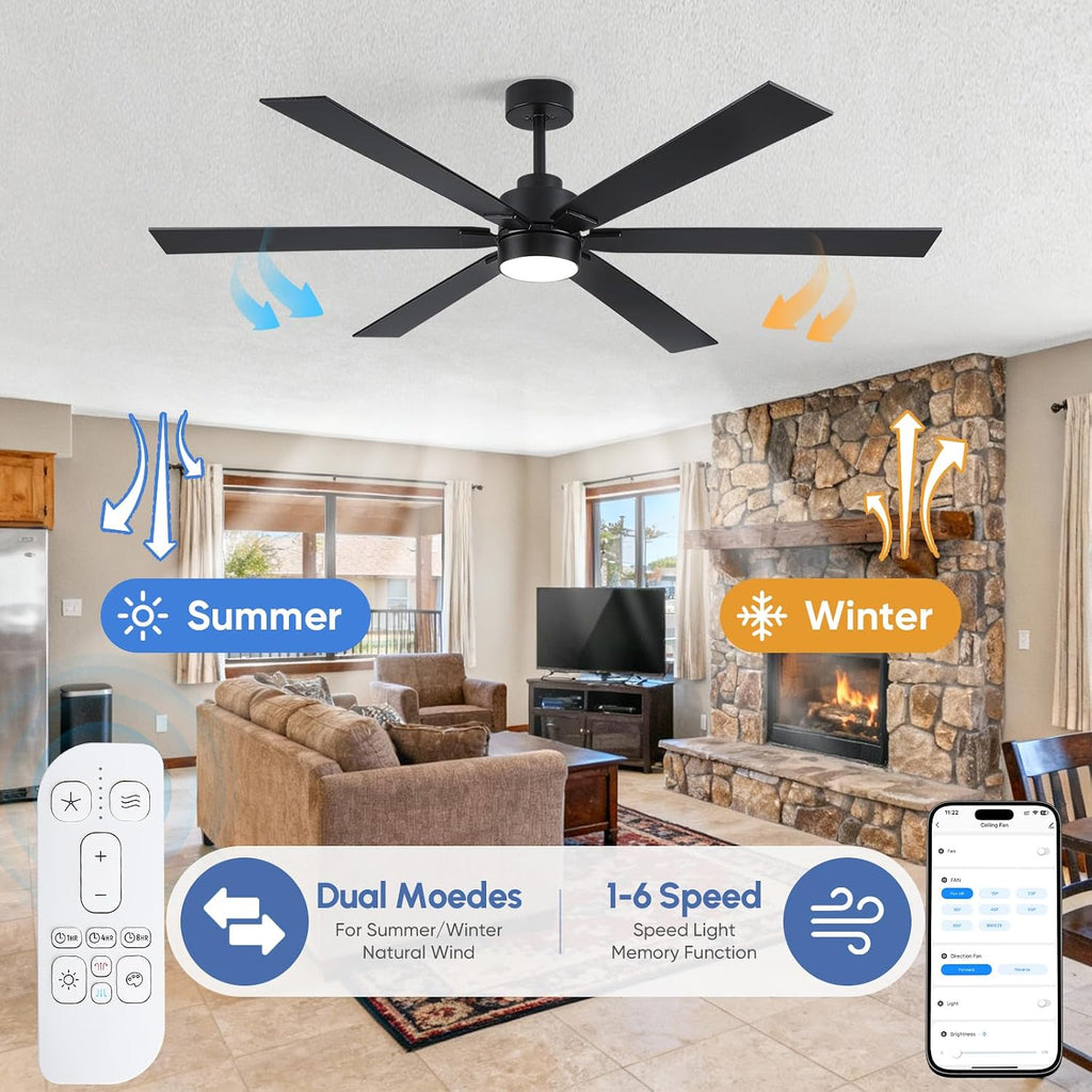 66" Outdoor Smart Ceiling Fan with Light & Remote