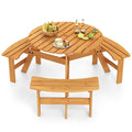 6-Person Round Picnic Table Set with 3 Benches, 550 LBS Bench Capacity, 2" Umbrella Hole, Circular Outdoor Wood