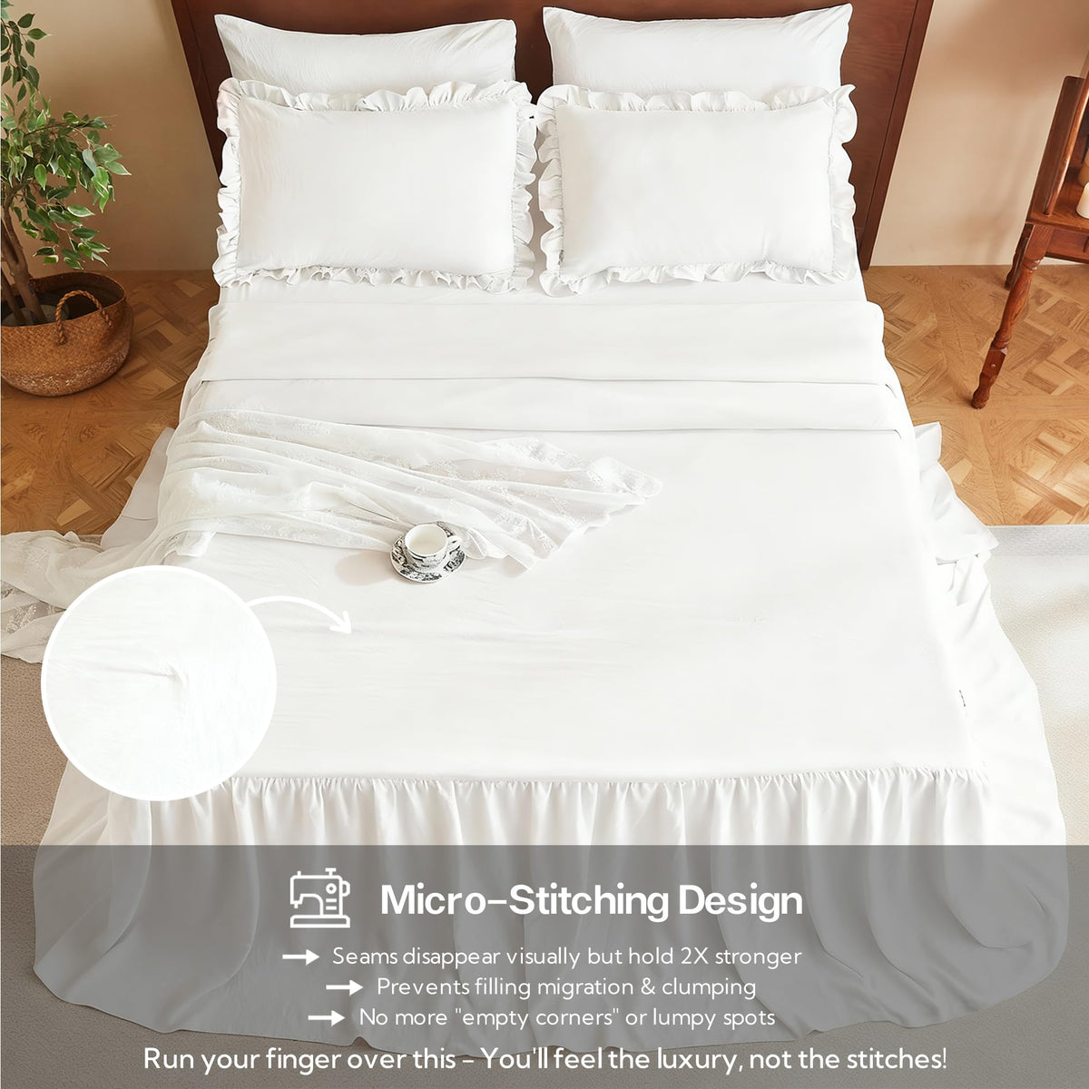 Brushed Microfiber Ruffle Skirt Bedspread Set, Shabby Chic Style