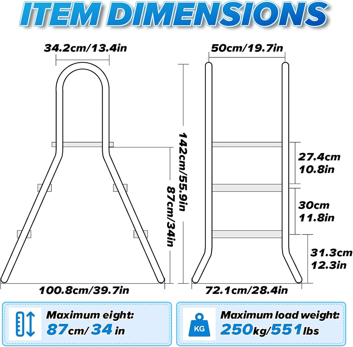 Above Ground Pool Ladder,34" Heavy Duty Luxury Pool Ladder with Platform,2-Steps,Swimming Frame Pool Ladder,304