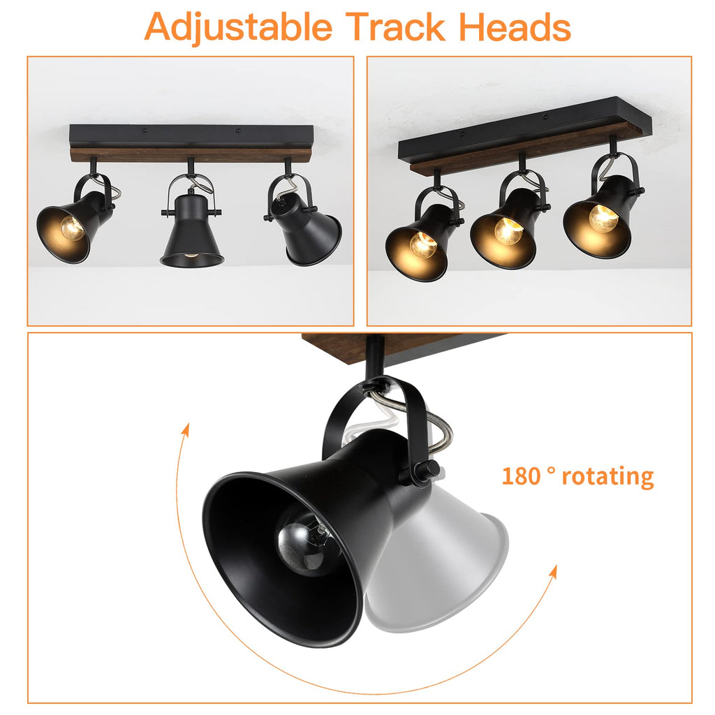 Track Lighting Kit,Black Semi Flush Mount Ceiling Light with 3 Rotatable Light Heads,Modern Farmhouse