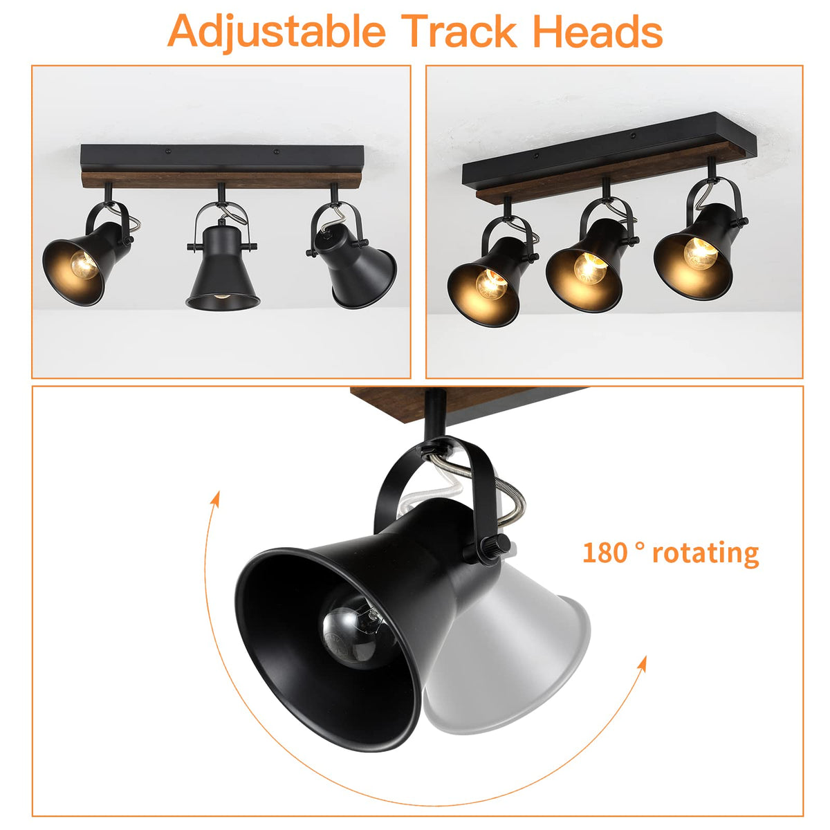 Track Lighting Kit,Black Semi Flush Mount Ceiling Light with 3 Rotatable Light Heads,Modern Farmhouse