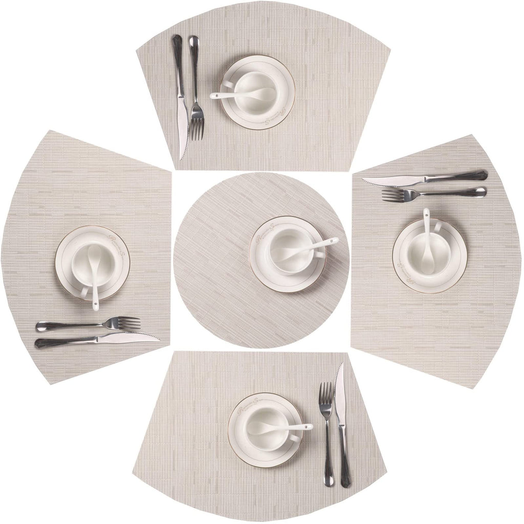 Small Round Table Placemats Set of 5 Wedge Shaped Place Mat with Centerpiece Round Mat Heat Resistant Table Mats