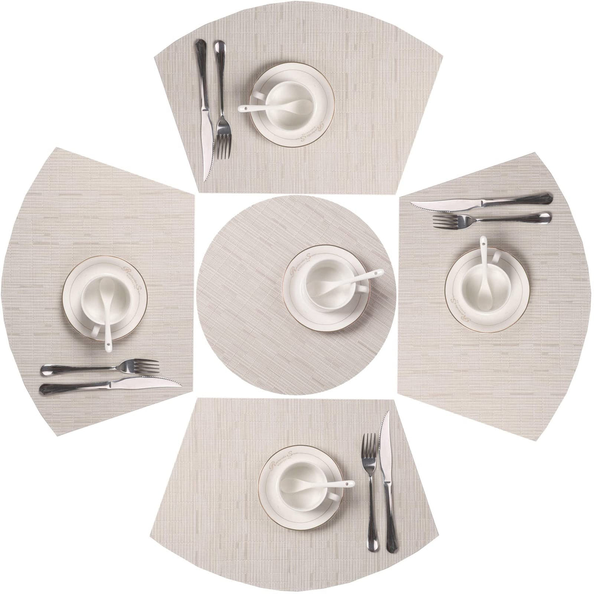 Small Round Table Placemats Set of 5 Wedge Shaped Place Mat with Centerpiece Round Mat Heat Resistant Table Mats