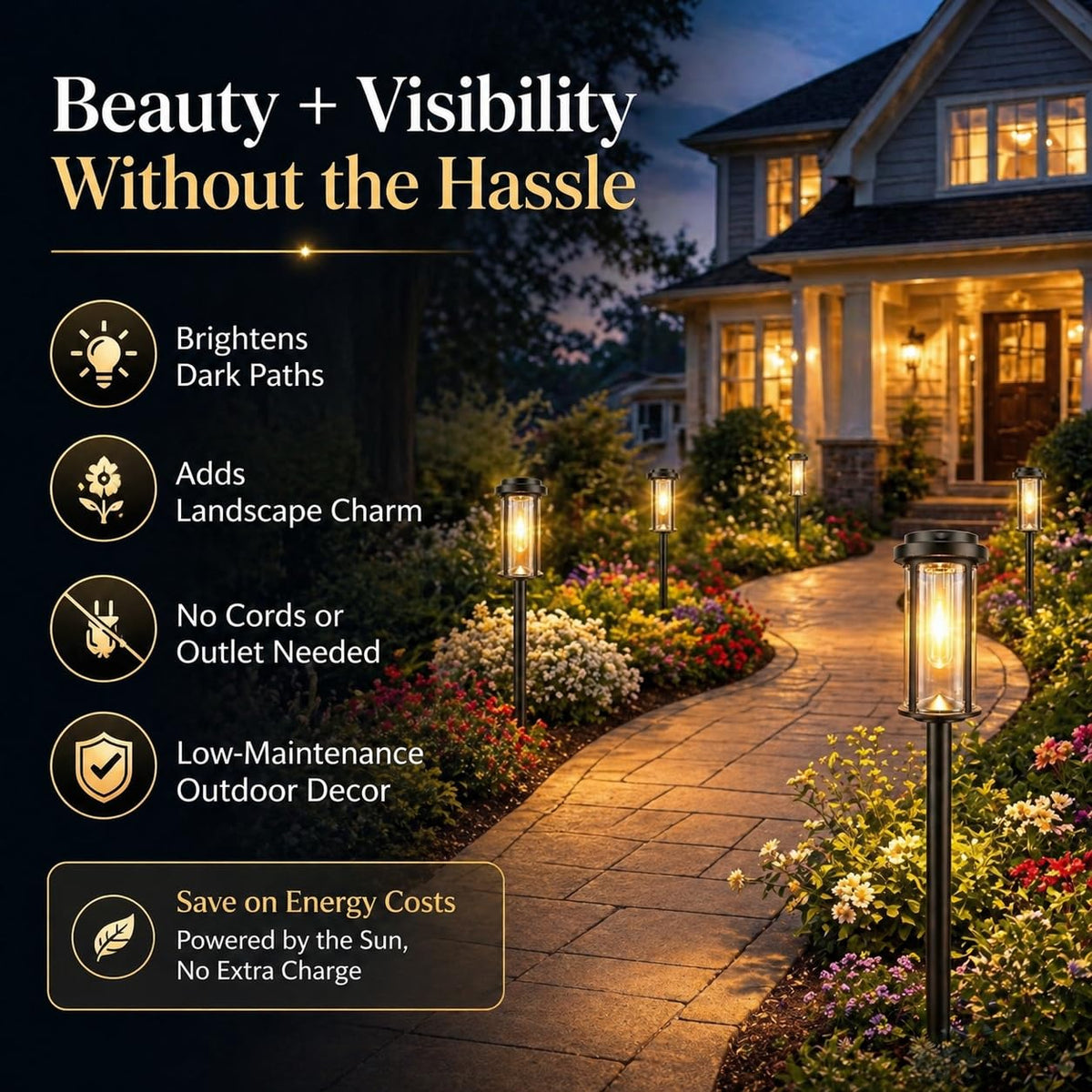 12 Pack Solar Lights Outdoor, 21" Solar Pathway Lights Auto On/Off Waterproof Garden Lights for Path, Yard, Walkway