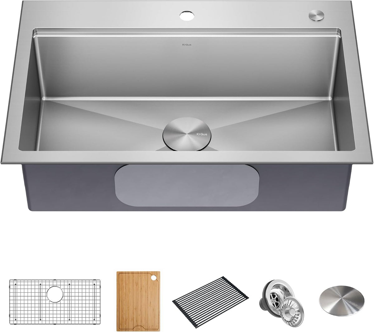 Kore 32-Inch Drop In/Undermount Workstation 18 Gauge Single Bowl Stainless Steel Kitchen Sink with Accessories