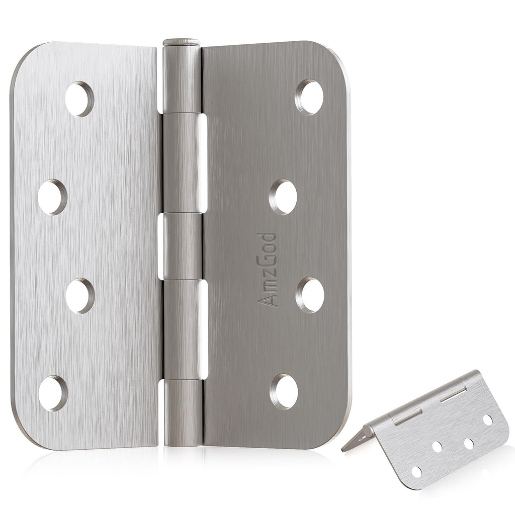 4 Inch Exterior Door Hinges Brushed Nickel 12 Pack with 5/8" Radius