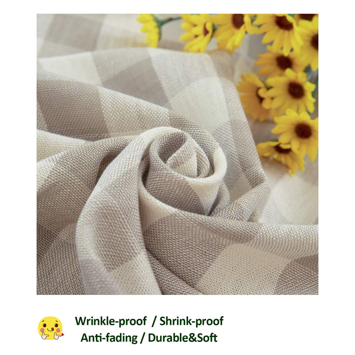 Farmhouse Gray Khaki Gingham Tablecloth Rectangle 55"x70"