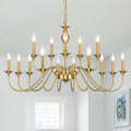 Fifteen-Light Gold Chandelier for Dining Room and Living Room Lighting