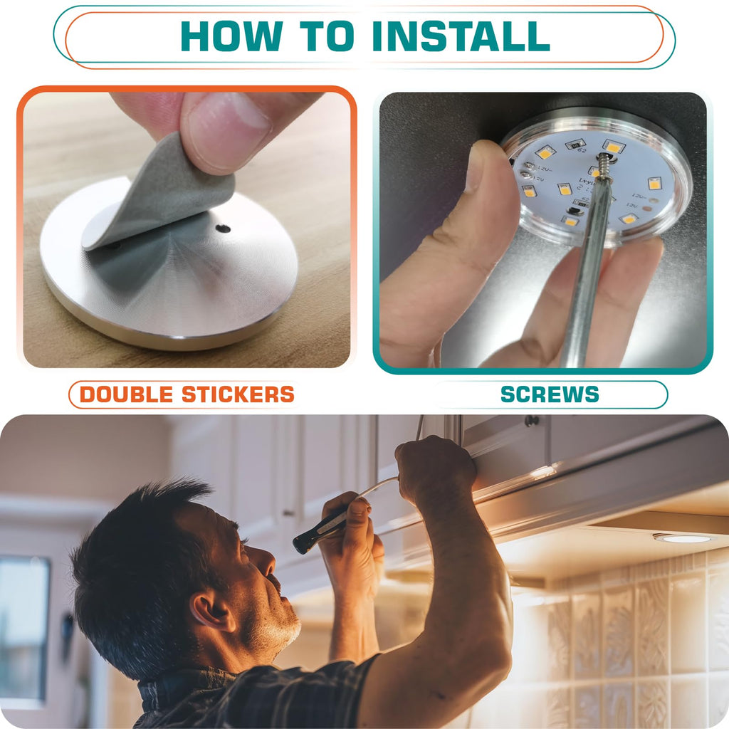 Kitchen Underneath Cabinet LED Puck Light, Hutch Backsplash Back Lighting, 110V Plug in & Hardwired, Wireless RF