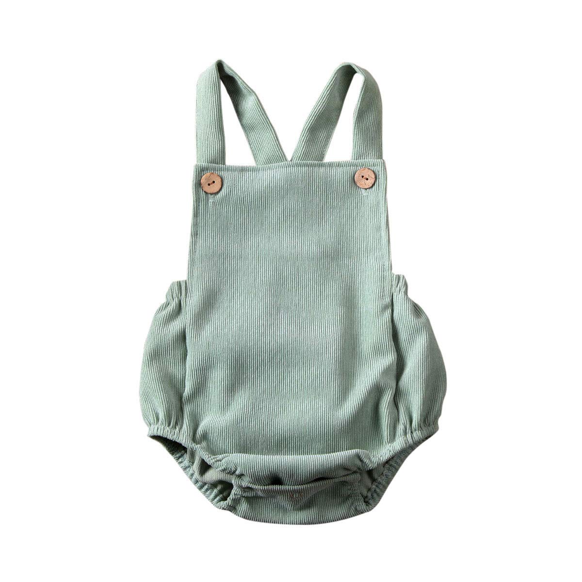 Newborn Baby Summer Romper Unisex Solid Color Button Jumpsuit Sleeveless Backless Overalls Outfits 1Pcs