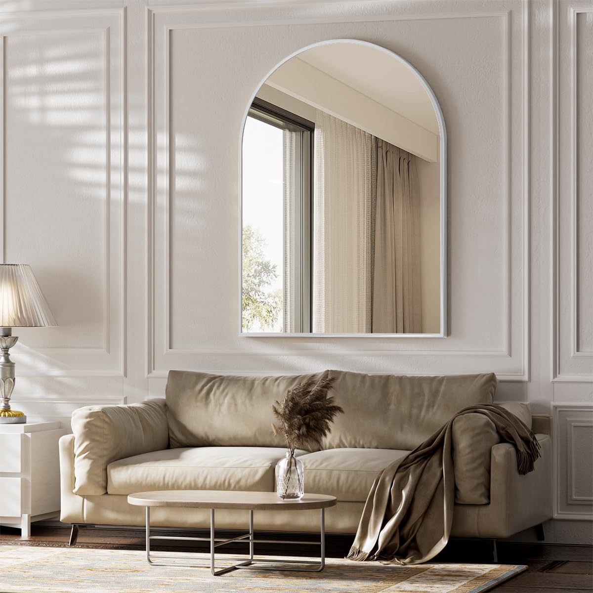 30"x40" Arch Bathroom Wall Mirror, Silver