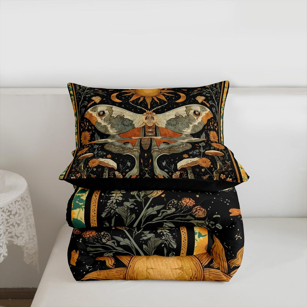 Mystical Luna Moth King Size Comforter Set, for Boho Room Decor