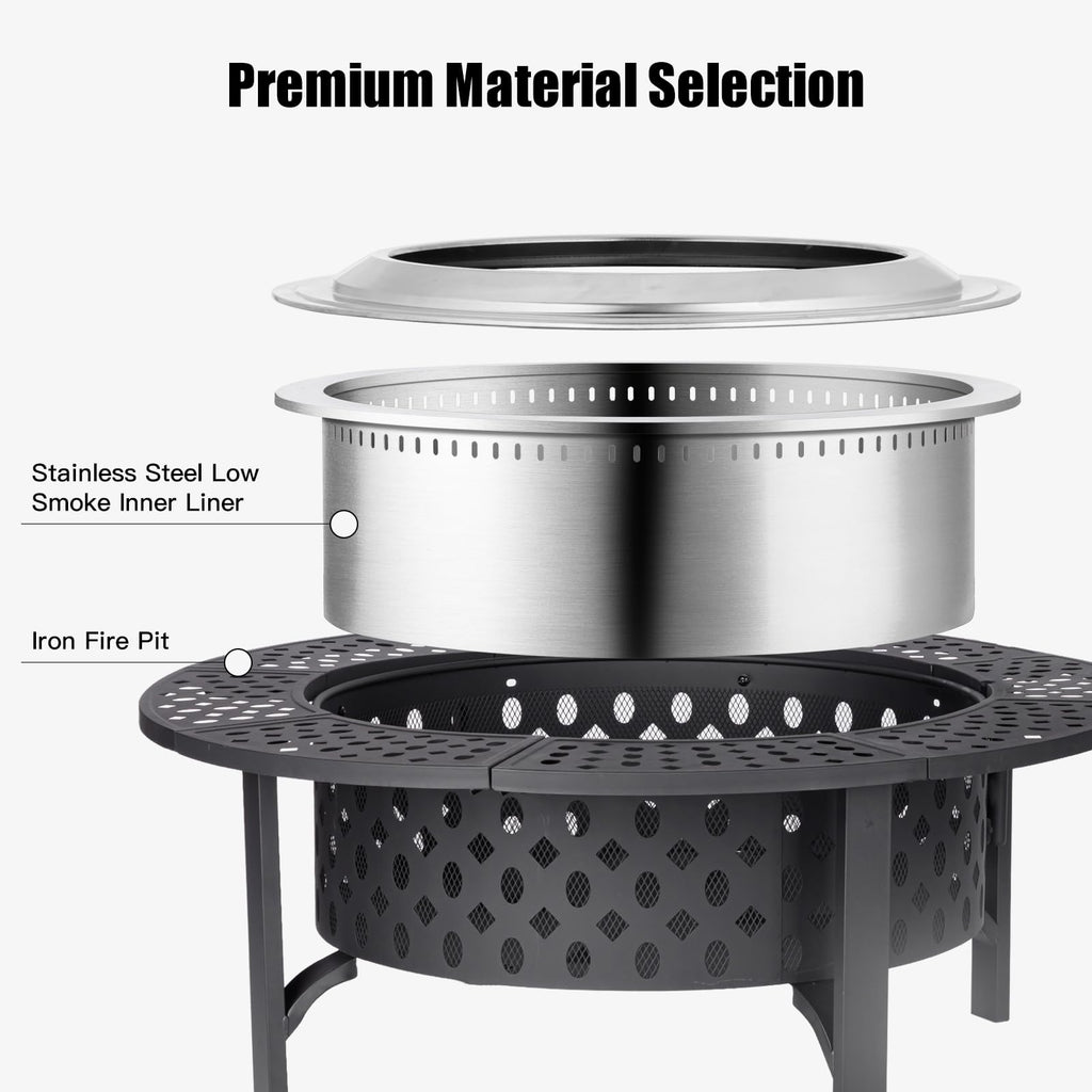 47 Inch Smokeless Fire Pit with 2 Grills, Large Firepits for Outside