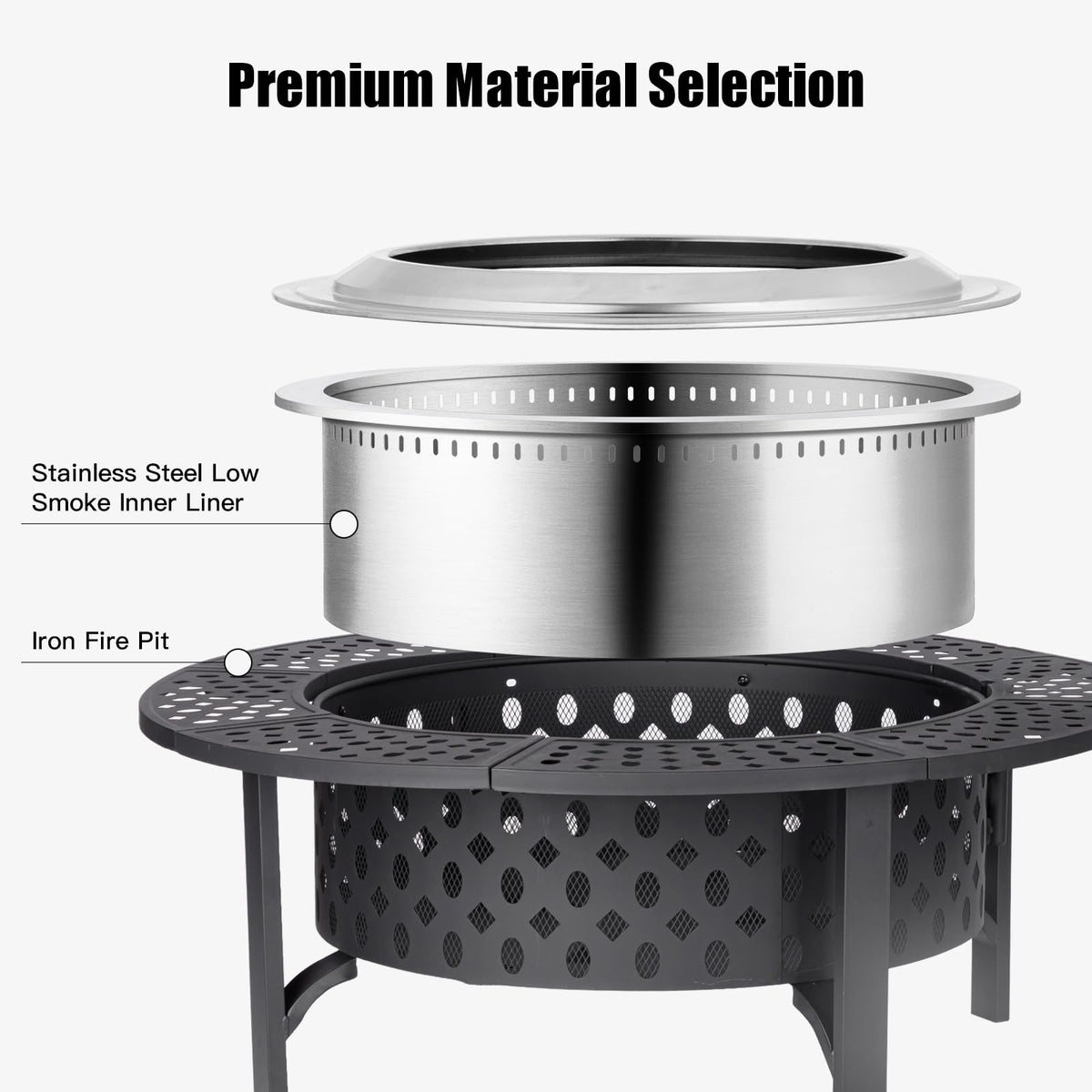47 Inch Smokeless Fire Pit with 2 Grills, Large Firepits for Outside