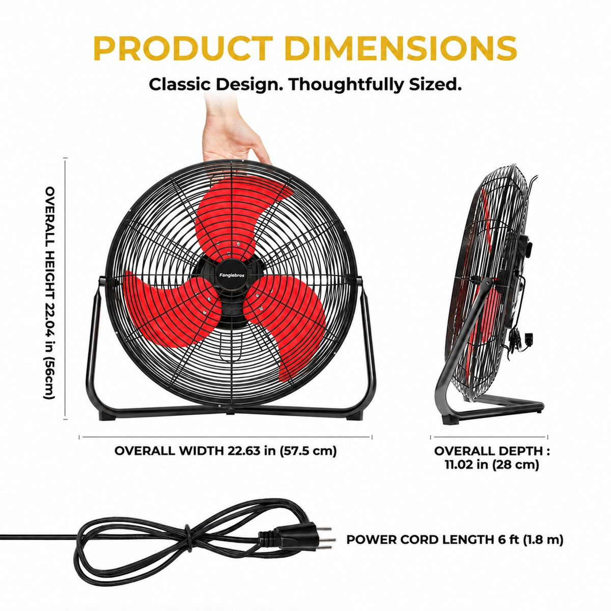 18‐Inch Industrial Floor Fan, 5300 CFM, 2‐in‐1 Wall‐Mount & Floor Design