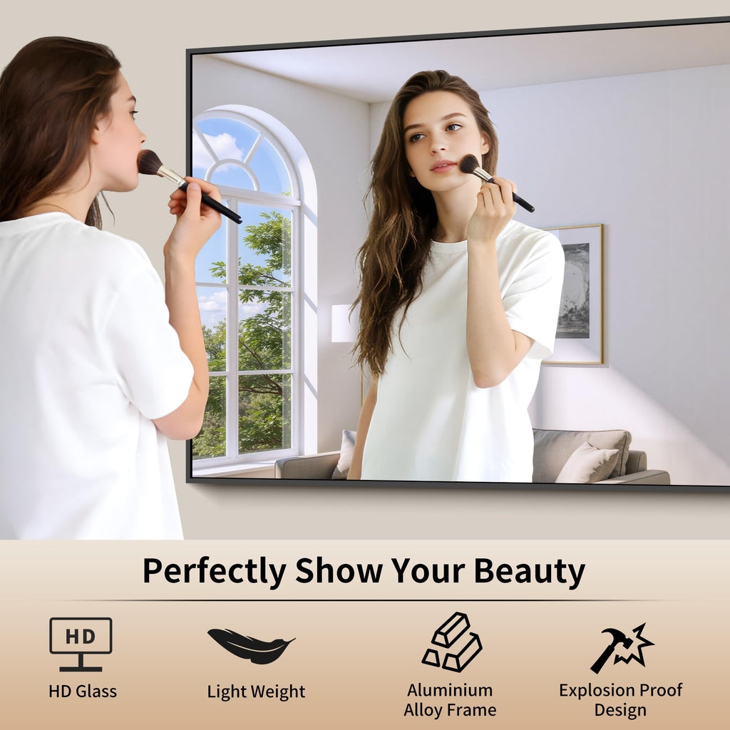 Black Bathroom Mirror for Wall, 30x30 Inch Rectangle Mirrors with Metal Frame, Modern Vanity Wall Square Mirror
