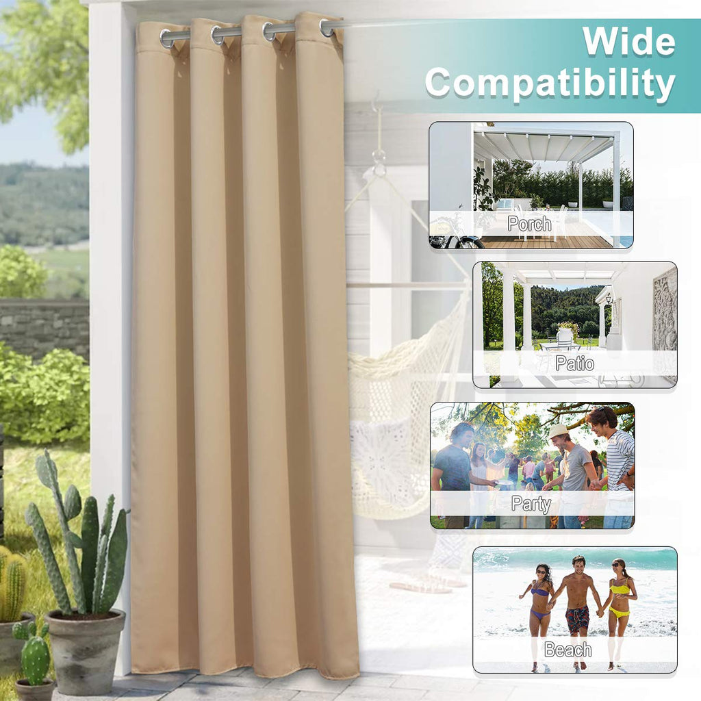 Patio Blinds Outdoor Waterproof Curtain, Rustproof Stainless Steel Eyelet Room Darkening Thermal Insulated Outdoor