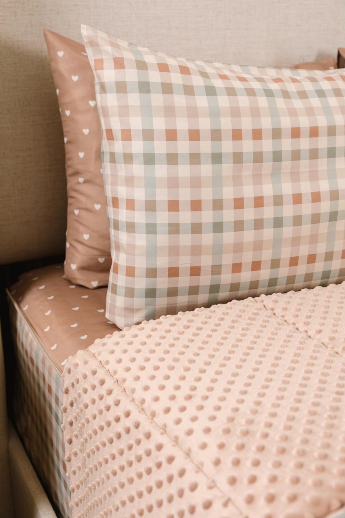Terracotta Plaid Bed in a Bag Zipper Bedding - Minky Lined