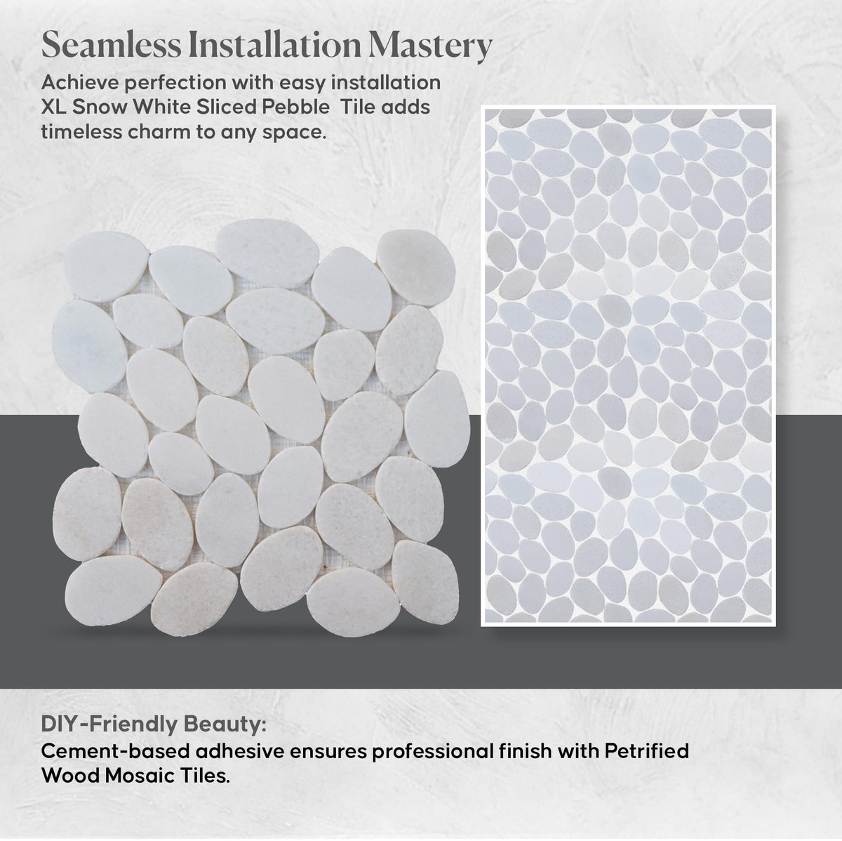 XL Snow White Sliced Pebble Mosaic, Tumbled Stone Backsplash Tiles Walls, Shower and Bathroom Floors, and Outdoor