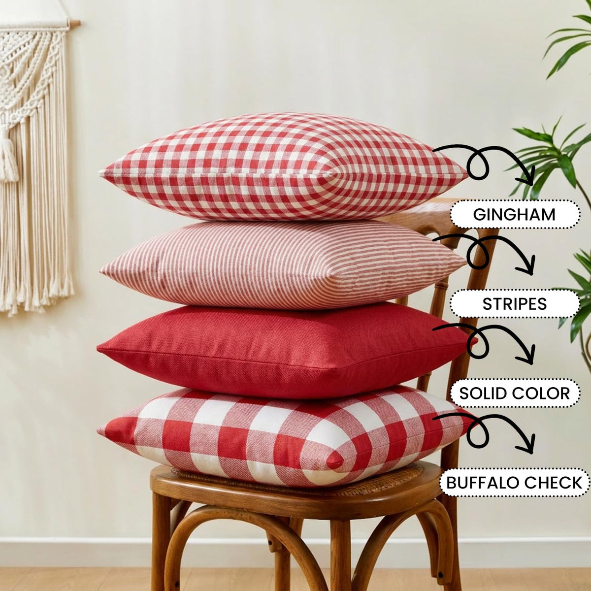 Red and White Buffalo Check Plaid Outdoor Throw Pillow Cover 18x18 Set of 4