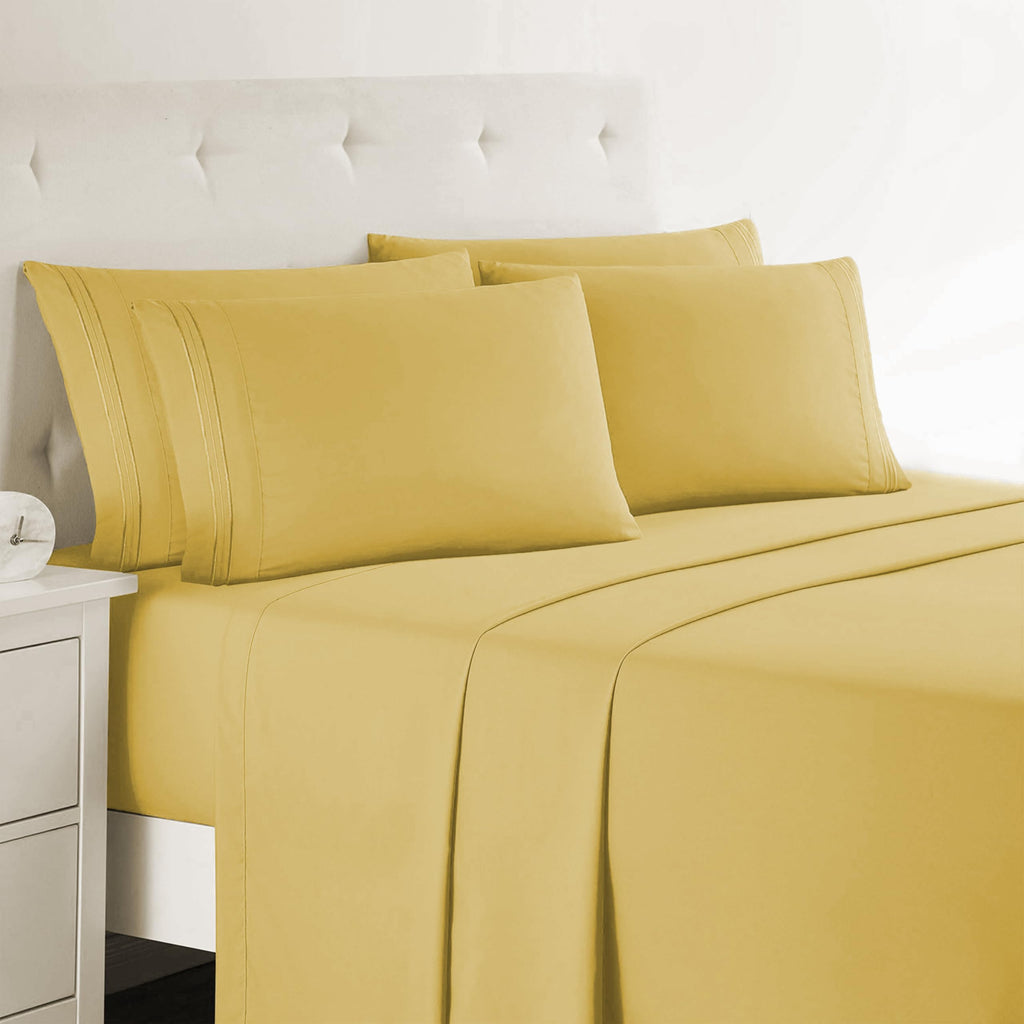 Queen Sheets, 6 Piece Set - Hotel Luxury Sheets for Queen Size Bed, Super Soft Bedding Set, Yellow