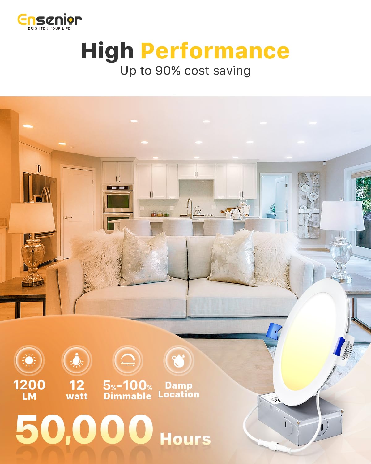 48 Pack 6 Inch LED Recessed Light, 5CCT Dimmable Canless Wafer