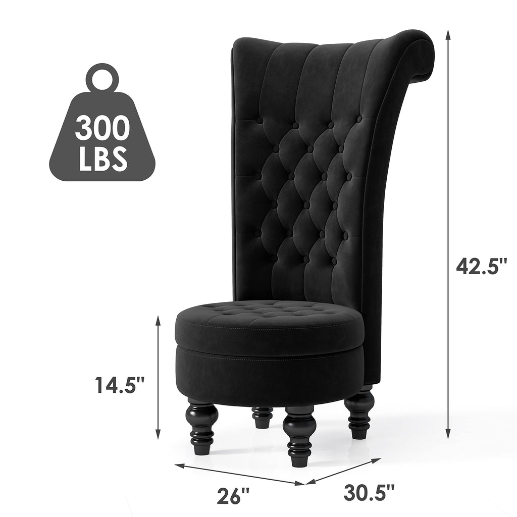MU High Back Throne Royal Velvet Accent Armless Chair Set of 2, Black