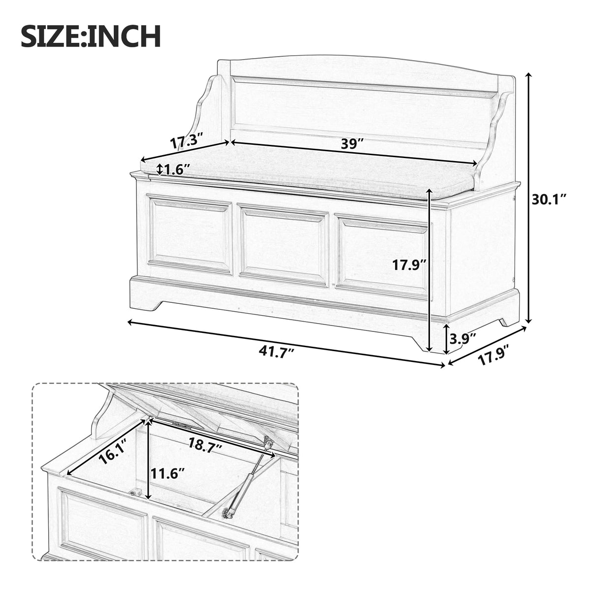 Shoe Storage Bench with Seating, 41.7" Farmhouse Entryway Bench with Cushion and Hidden Storage, Upholstered Storage