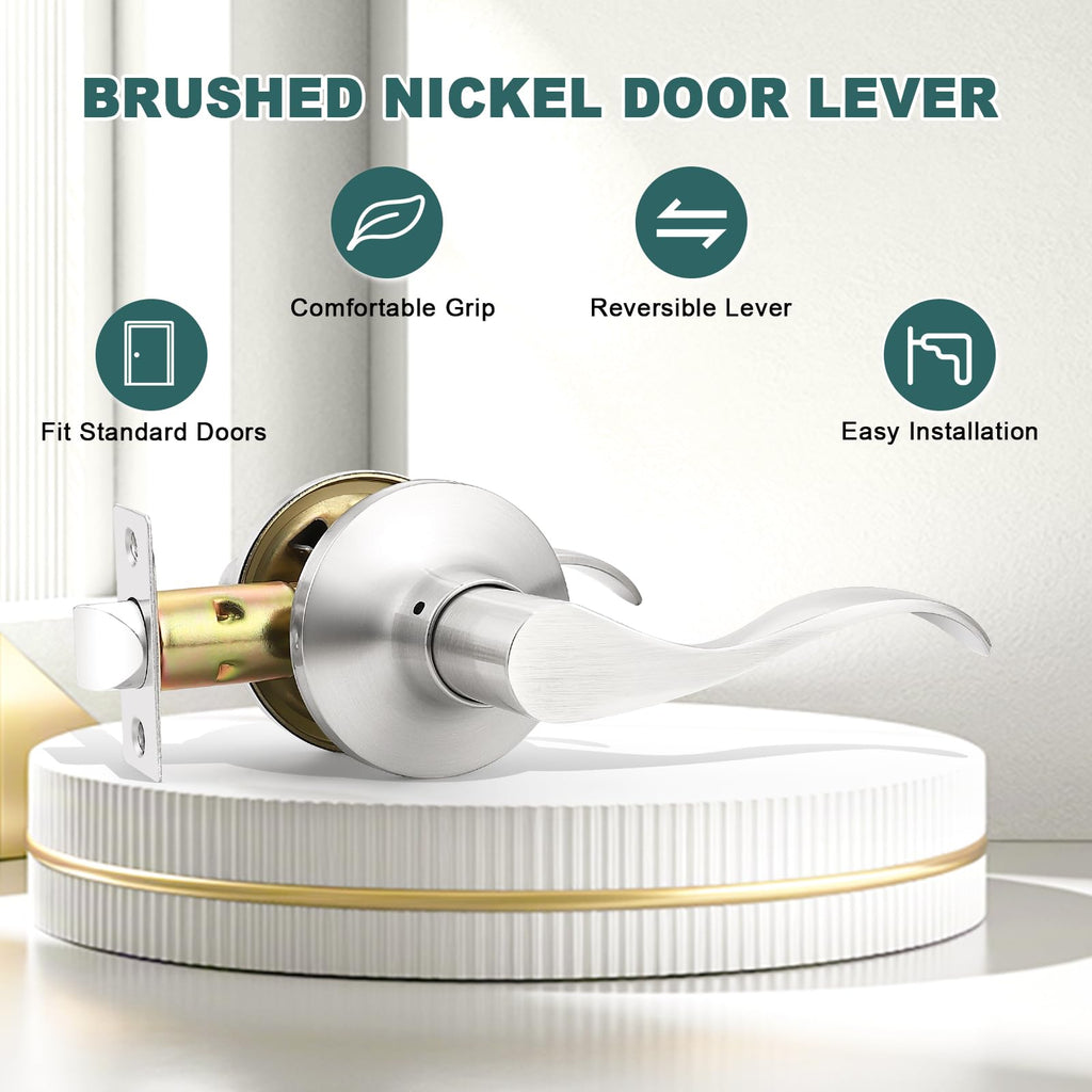 6 Pack Passage Lever Door Handle Brushed Nickel Wave Door Levers Interior Door Handles for Closet Keyless Indoor Door