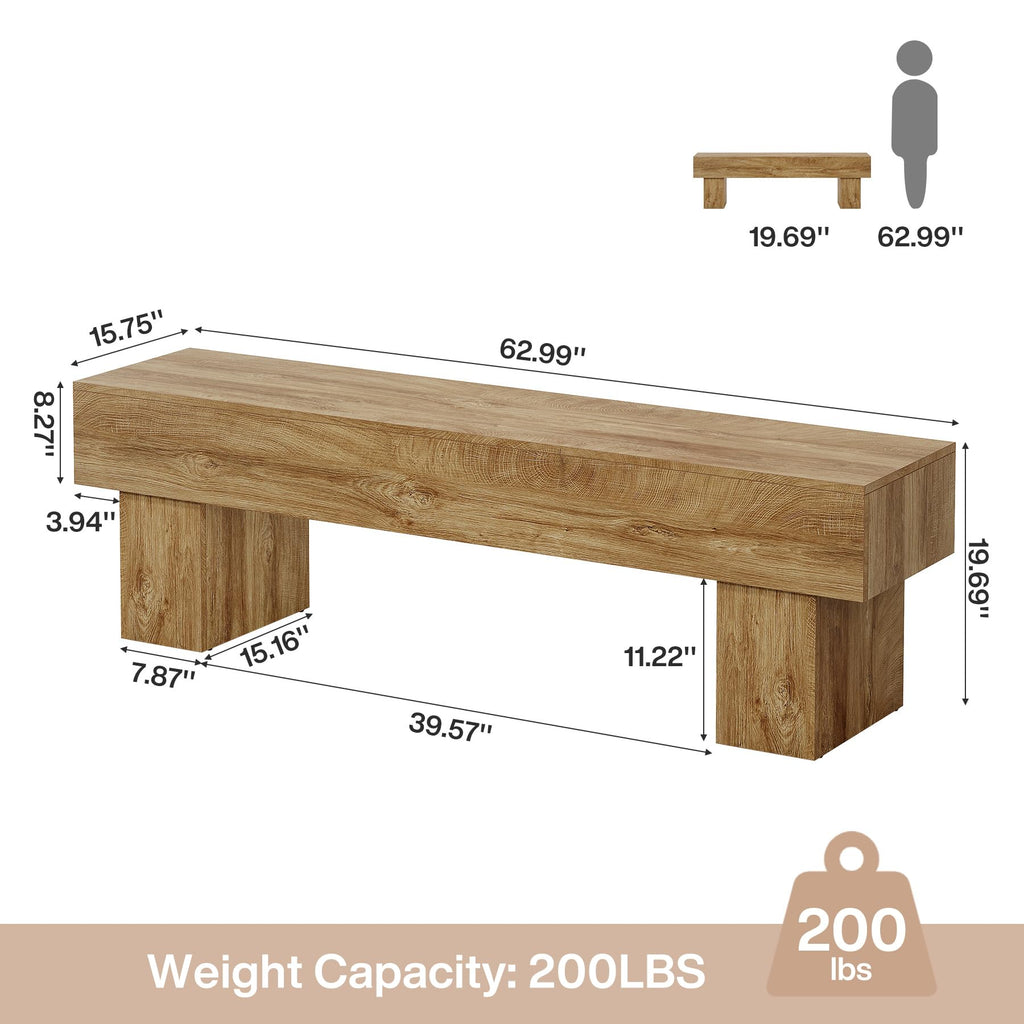 63" Long Entryway Bench, Rustic Farmhouse End of Bed Bench