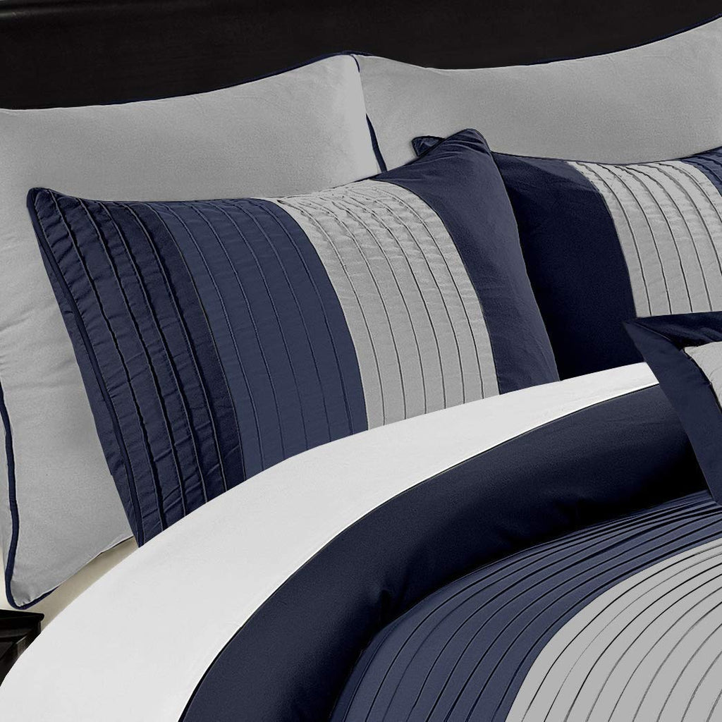 Loft 8-Piece Striped Comforter Set, Navy/Gray/Blue