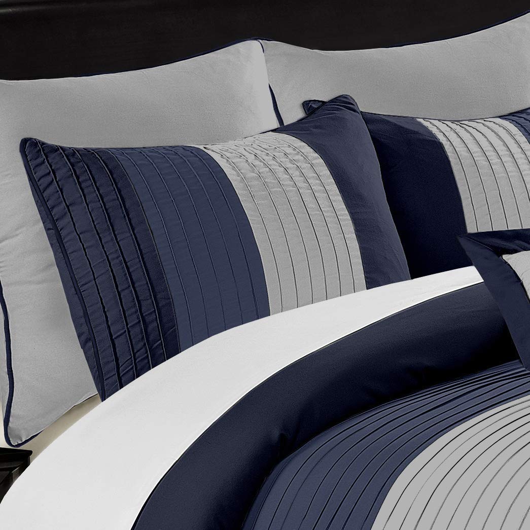 Loft 8-Piece Striped Comforter Set, Navy/Gray/Blue