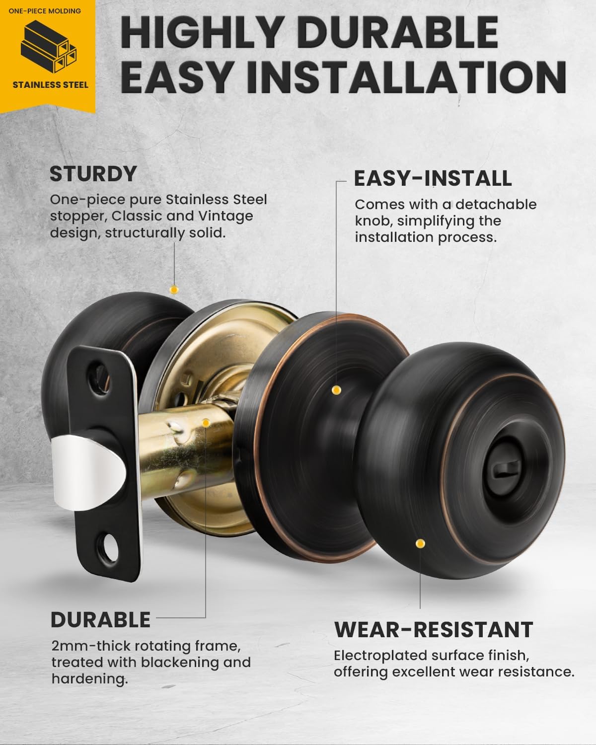 Oil-Rubbed Bronze Interior Door Knobs Privacy - Bedroom, 6 Pack